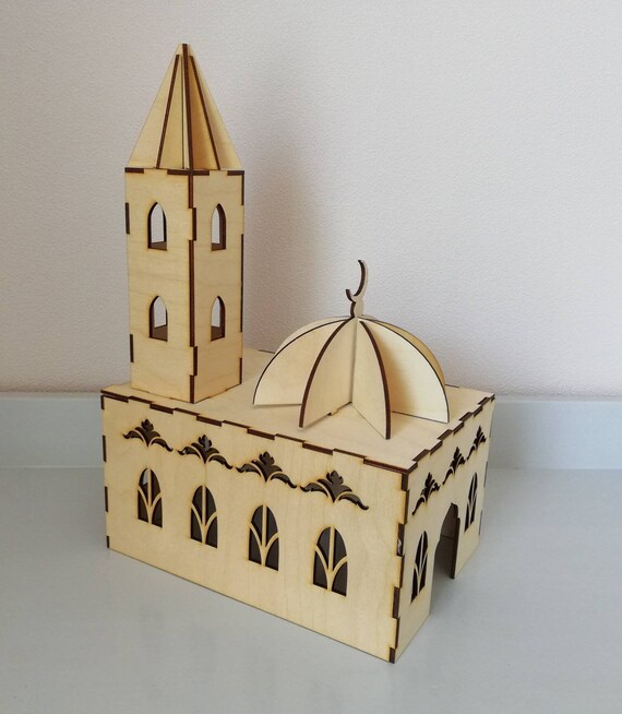 Mosquée en bois découpée au laser, puzzle 3d musulman, jouets islamiques, mosquée en bois 3d, jeux d'enfants musulmans, mosquée de DIY, jeux islamiques, mosquée 3d