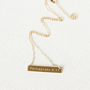 Philippians 4:13 Necklace | Affirmation Necklace | Christian Jewelry | Bible Verse Necklace | Bar Necklace | Bible Verse Jewelry