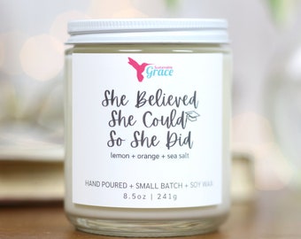 College Graduation Gift for Her | She Believed She Could So She Did | High School Graduation Gift for Her | Graduation Candle Gifts