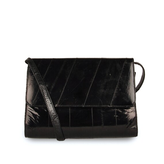Black convertible eel skin clutch