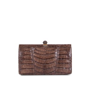 Minibolso vintage de piel de cocodrilo en tono tabaco