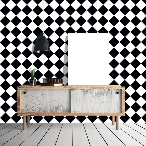 walplus wall sticker decoration decal black white tile pattern | etsy