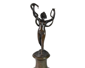 Bronze Statue ~ Antique ~ Snake Charmer ~ Art Nouveau ~ Bronze Figural ~ Lady With Snake