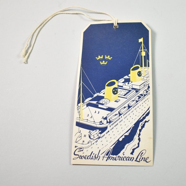 Swedish American Line ~ Art Deco ~ Steamship Stateroom Cabin Tie On Baggage Tag ~ NOS