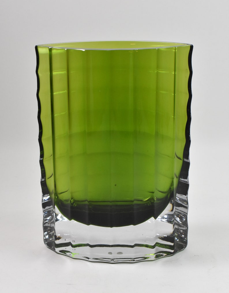 Green Ribbed Elliptical Art Glass Vase Alsterbro Sweden Circa Etsy
