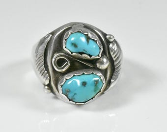 Anillo de turquesa y plata de ley de Jerome Begay, talla 10