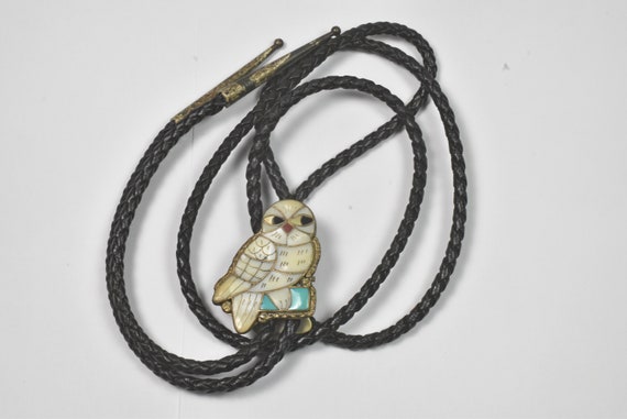 Native American Zuni Silver Stone Inlay Snowy Owl… - image 2