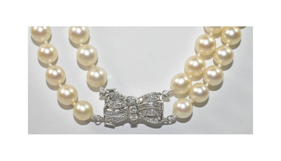 Double Strand Pearls 14K and Diamond Clasp - image 1