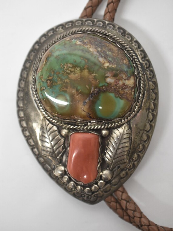 Large Green and Brown Manassa Turquoise Bolo - image 2