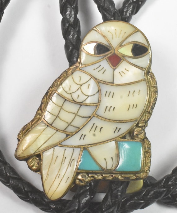 Native American Zuni Silver Stone Inlay Snowy Owl… - image 1