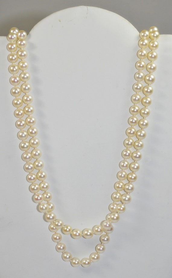 Double Strand Pearls 14K and Diamond Clasp - image 5