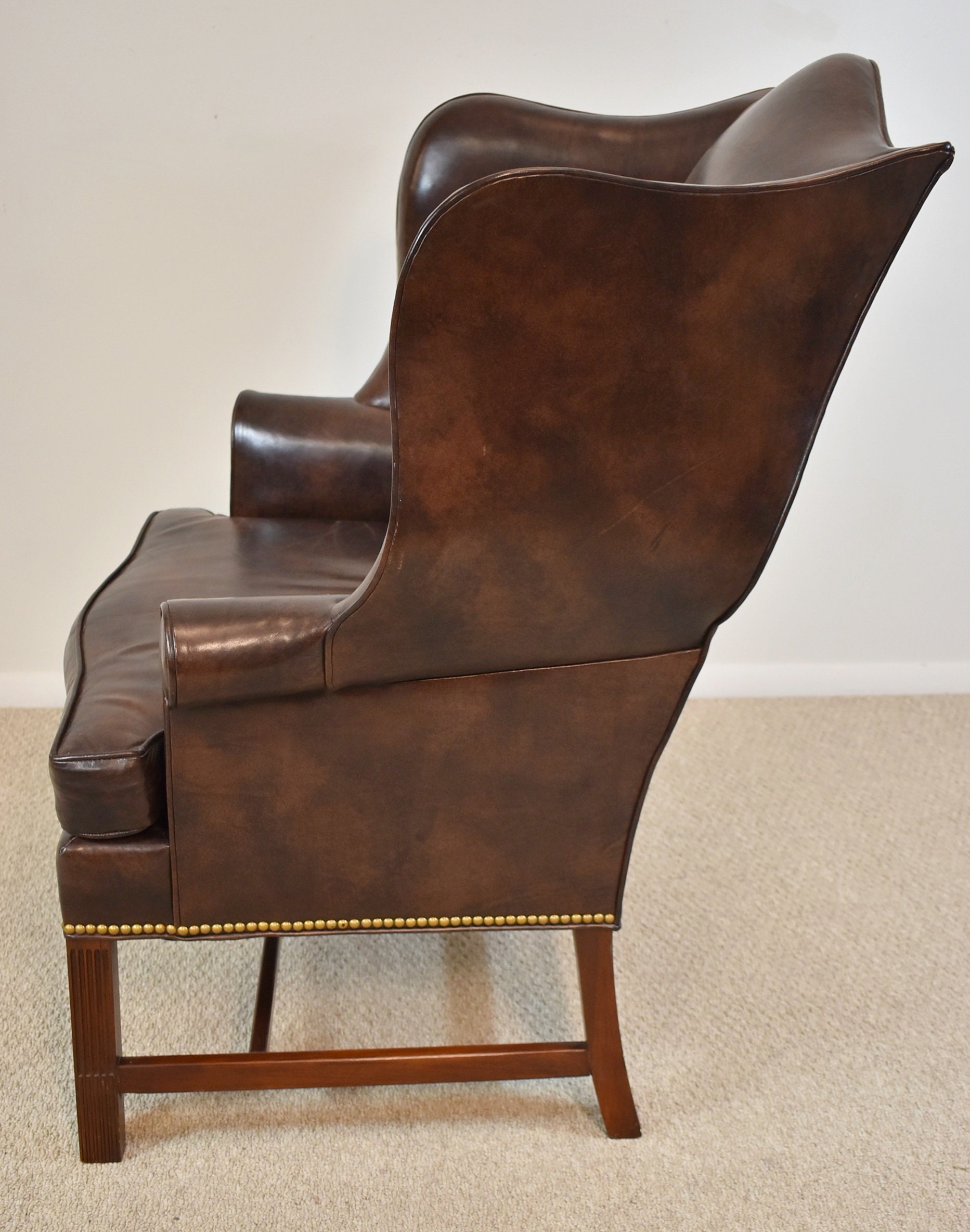 Leather Brown Wingback Chair by Hickory Furniture Etsy