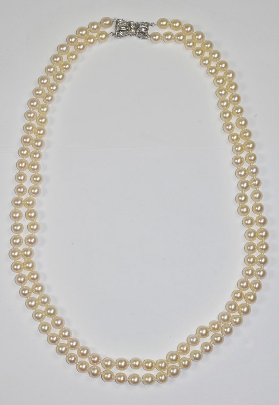 Double Strand Pearls 14K and Diamond Clasp - image 4