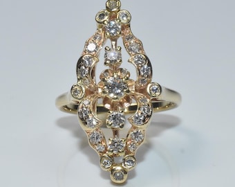 14k Yellow Gold and Diamond Ladies Ring, Art Deco Style