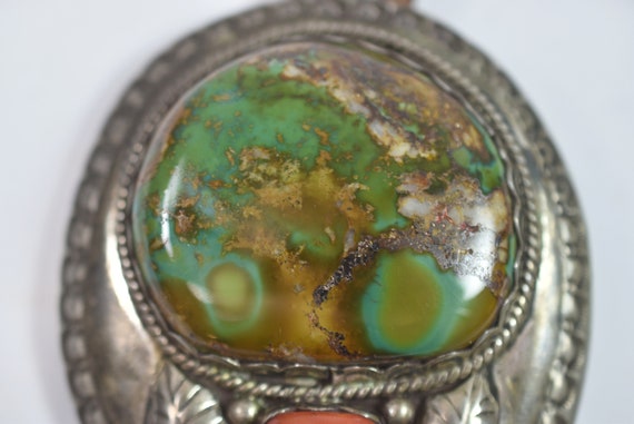 Large Green and Brown Manassa Turquoise Bolo - image 4