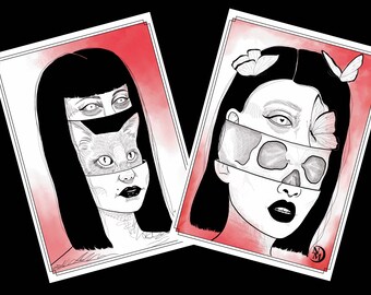 Set 2 Prints &quot;Cat&#39;s Soul&quot; and &quot;Skull and Butterflies&quot;