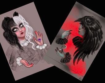 Set 2 Prints / Prints "Cat Girl" and "Crow Girl"