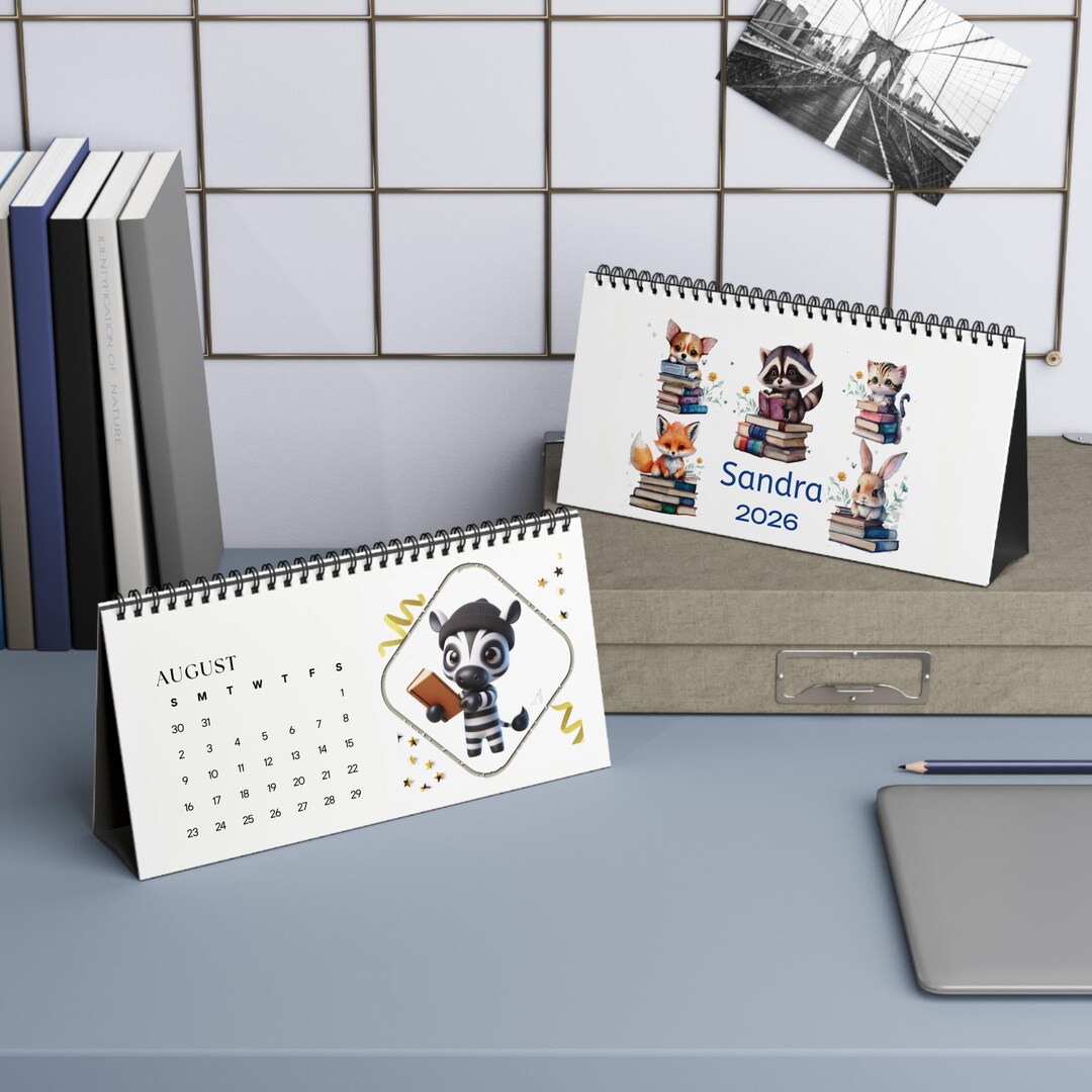 Personalized Animal Desktop Calendar, Fox, Raccoon, Bunny 2026 Planner ...