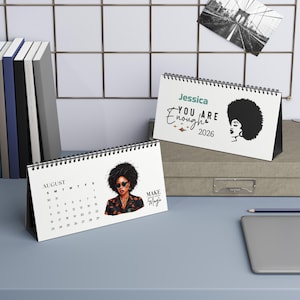 2026 African American Family Desktop Calendar: Black Woman Office Decor