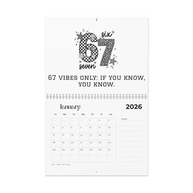 Custom Six Seven 67 Meme Calendar Gen Z Gen Alpha Slang Present ...