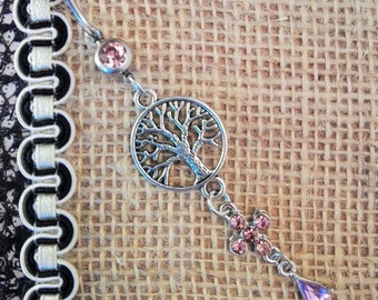 316L Surgical Steel 10mm Bar Handmade LilacPurple Flower Bohemian Dangle Belly Bar Navel Ring
