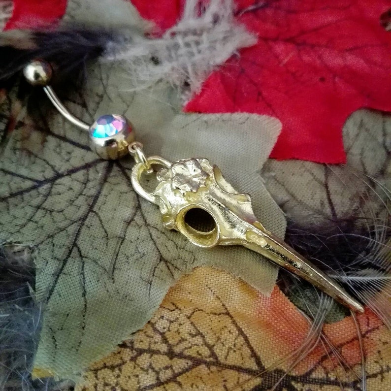 6 Colours Navel bar Viking Raven Skull Dangle 10mm Bar Belly Ring 316L Surgical Steel