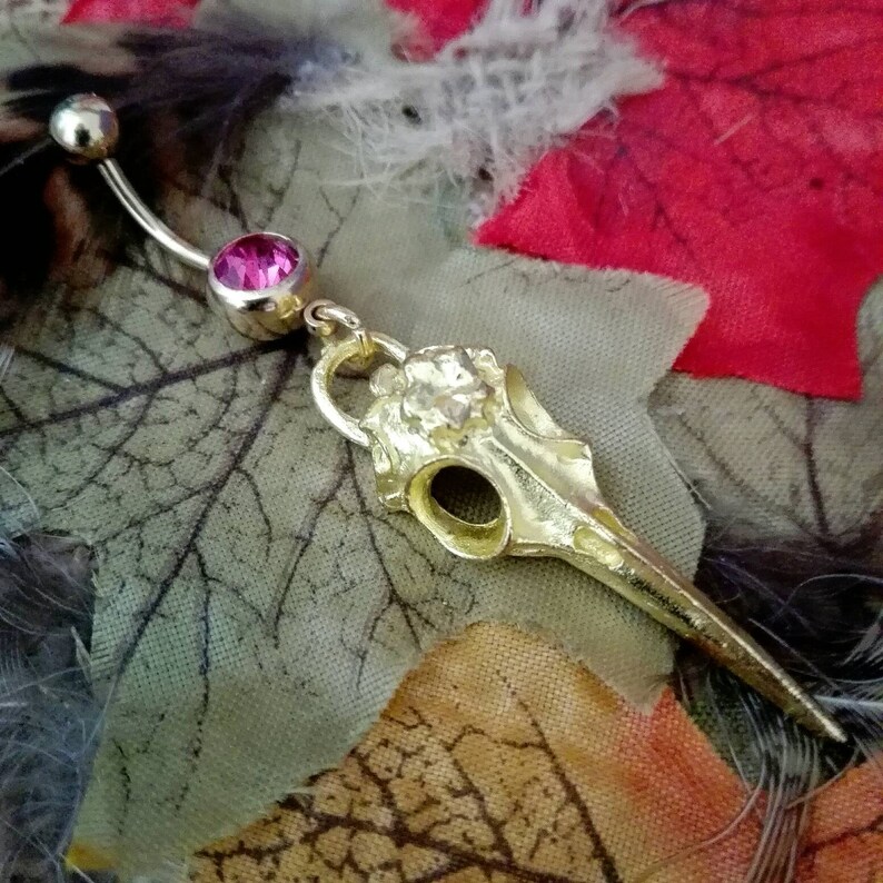 6 Colours Navel bar Viking Raven Skull Dangle 10mm Bar Belly Ring 316L Surgical Steel