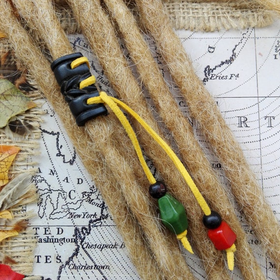 Dread Cuff Wrap Bead Re-purposed for Dread Small LEATHER Hair Length 4.5cm Beard Plait with Beaded Tails. Unique Hand Crafted