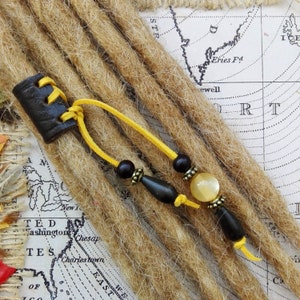 Dread Cuff Wrap Bead Re-purposed for Dread Small LEATHER Hair Length 4.5cm Beard Plait with Beaded Tails. Unique Hand Crafted
