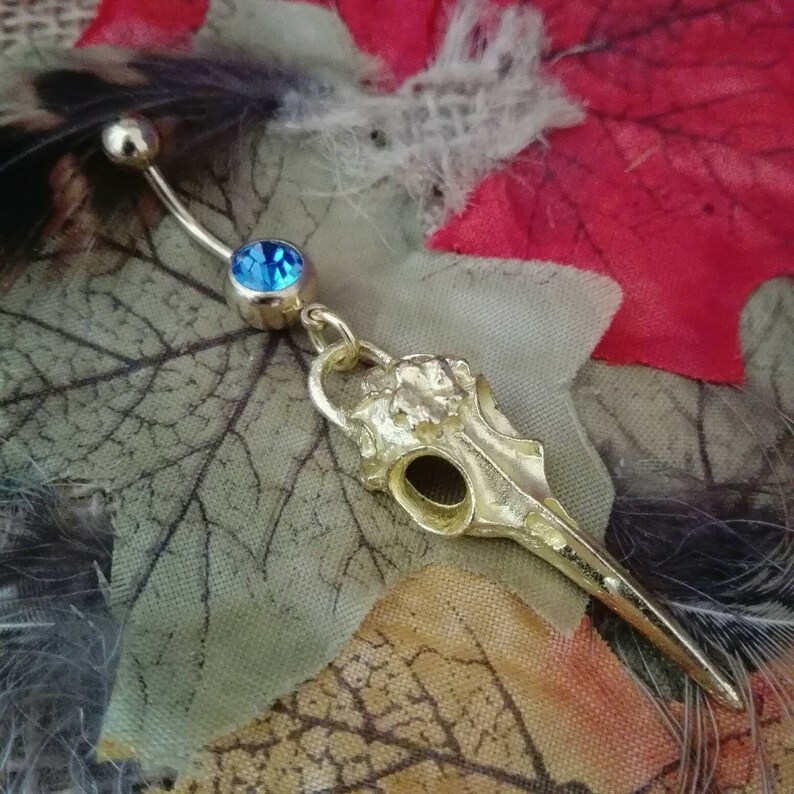6 Colours Navel bar Viking Raven Skull Dangle 10mm Bar Belly Ring 316L Surgical Steel