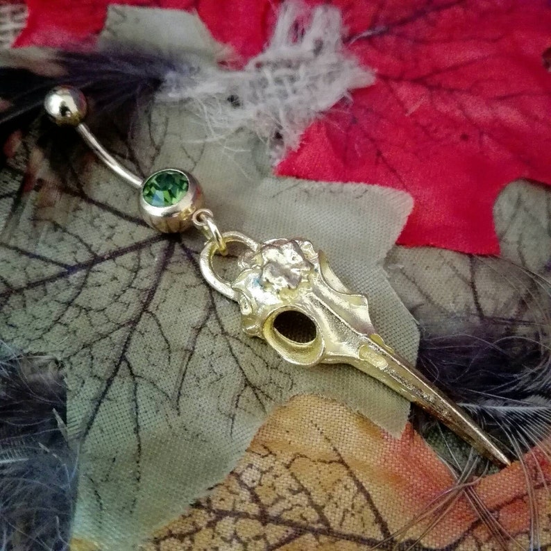 6 Colours Navel bar Viking Raven Skull Dangle 10mm Bar Belly Ring 316L Surgical Steel