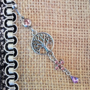 316L Surgical Steel 10mm Bar Handmade LilacPurple Flower Bohemian Dangle Belly Bar Navel Ring