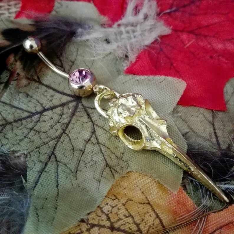 6 Colours Navel bar Viking Raven Skull Dangle 10mm Bar Belly Ring 316L Surgical Steel