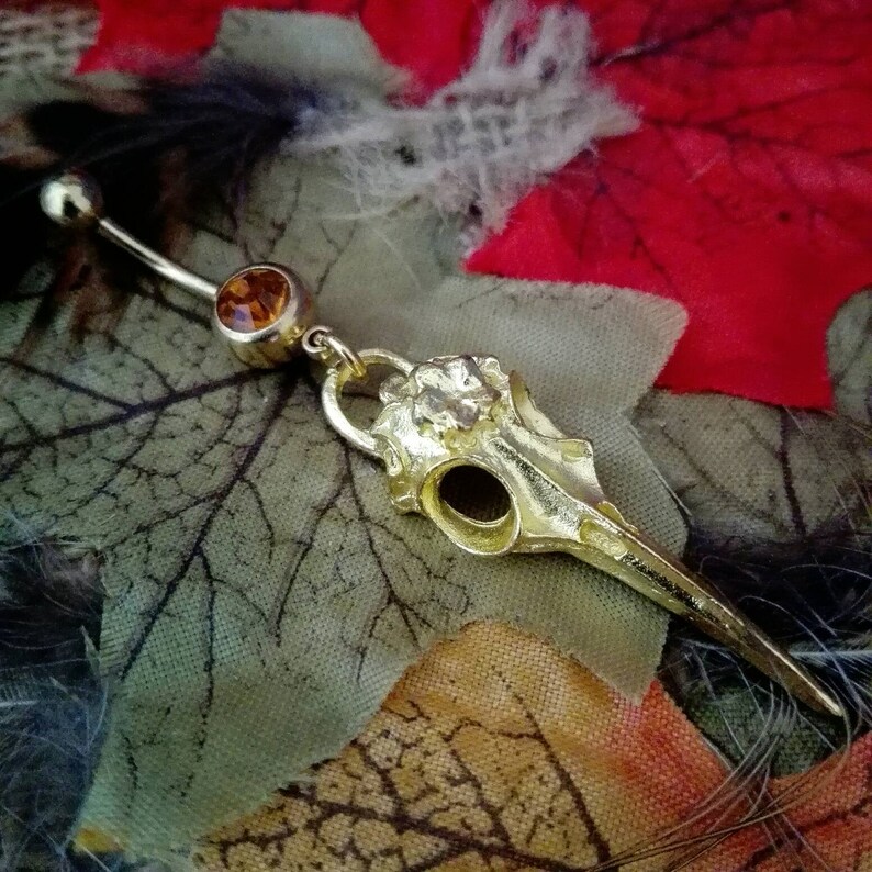 6 Colours Navel bar Viking Raven Skull Dangle 10mm Bar Belly Ring 316L Surgical Steel