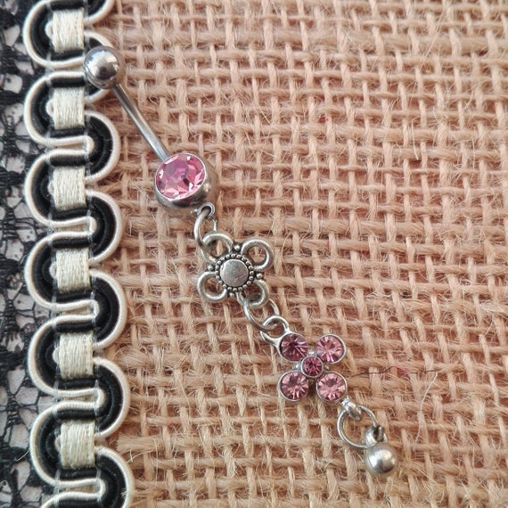 316L Surgical Steel 10mm Bar Handmade LilacPurple Flower Bohemian Dangle Belly Bar Navel Ring