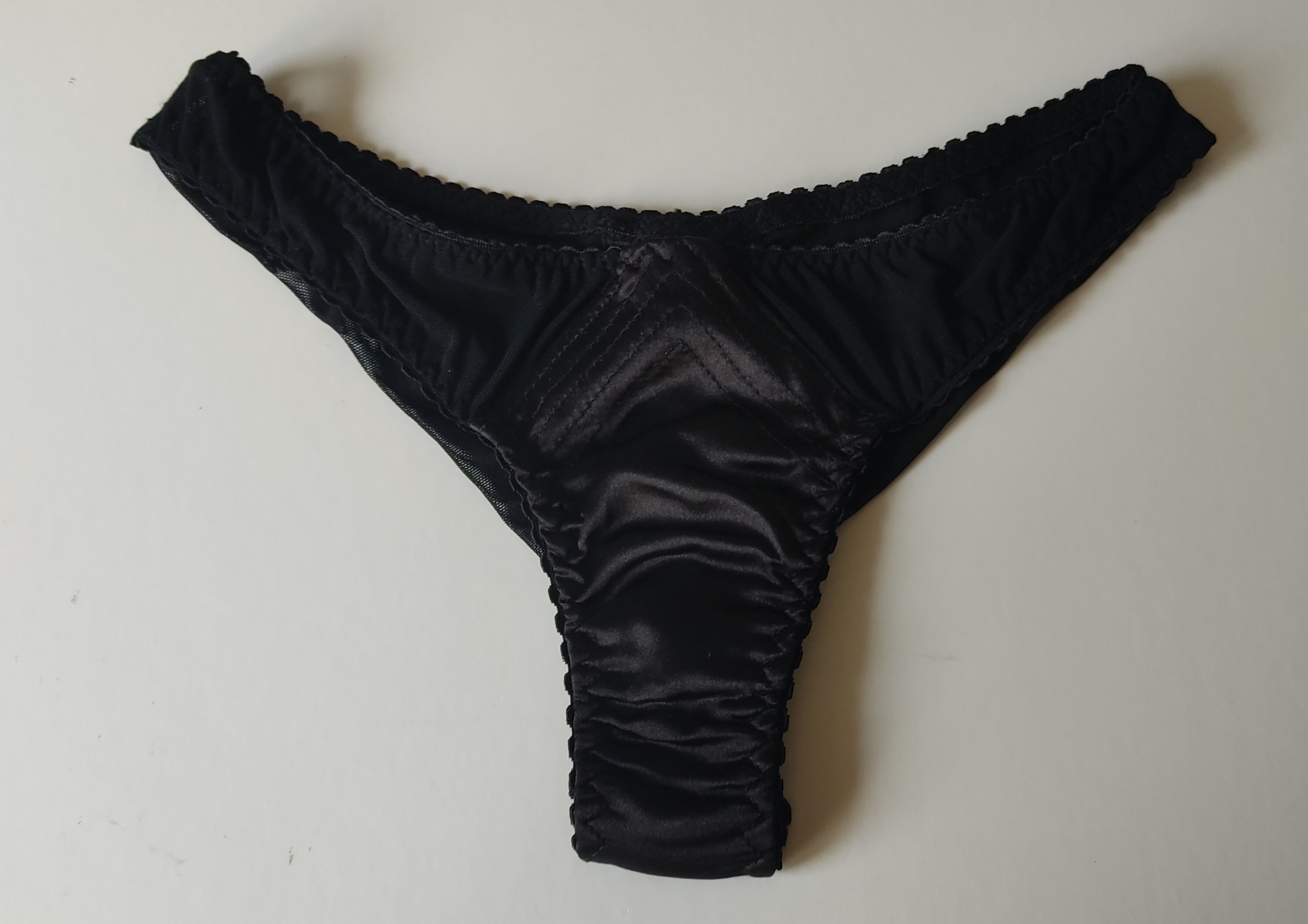 Brazilian Tanga Panties in Satin and Black Mesh Vintage NEW Etsy