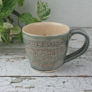 Handmade Pottery Breakfast Porridge Mug with Measurements & Instructions