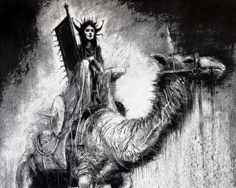 Paimon | Giclee Inkjet Print of an original Charcoal Drawing | 250gsm Acid Free Paper | A4 | Pagan | Goetia | Camel | Demon | Duke of Hell