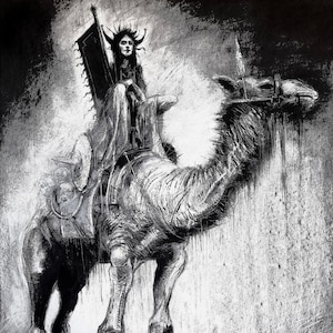 Paimon | Giclee Inkjet Print of an original Charcoal Drawing | 250gsm Acid Free Paper | A4 | Pagan | Goetia | Camel | Demon | Duke of Hell