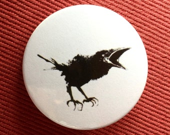 Tiny crow badge | Button Badge image based on original drawing | Black and White | Pin   | Corbie | Corvid | Fledgling