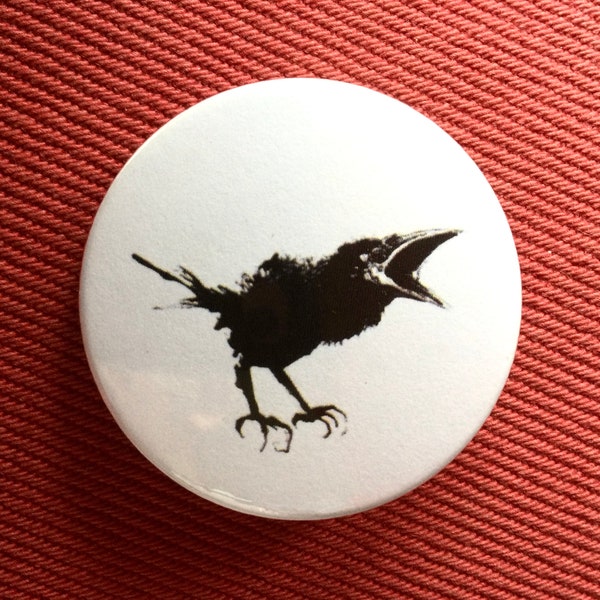 Tiny crow badge | Button Badge with original drawing | Black and White | Pin   | Corbie | Corvid | Fledgling