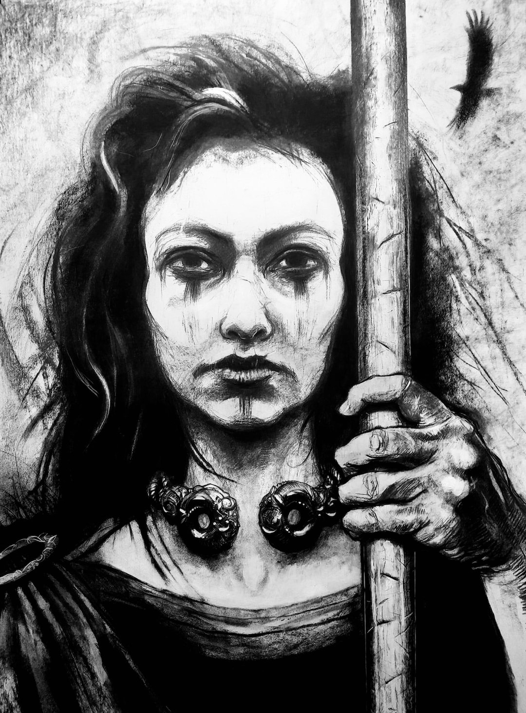 Morrigan Rising Giclee Print of an Original Charcoal Drawing January