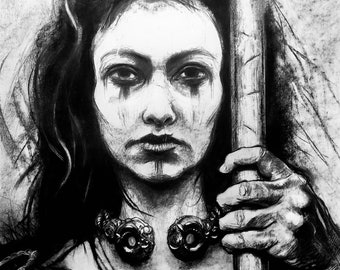 Morrigan Rising | Giclee Print of an original Charcoal Drawing | 250gsm Acid Free Paper | A4 | Pagan | Goddess | Morrigu