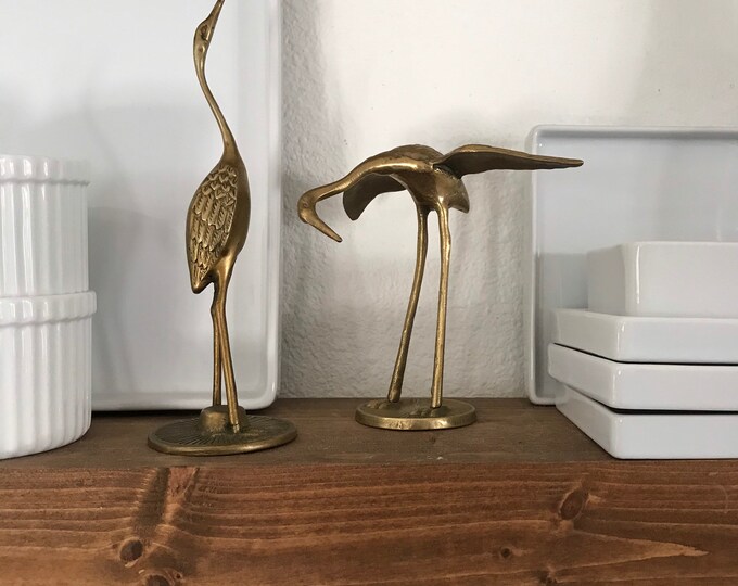Set of 2 Vintage Brass Crane Figurines Midcentury Brass Etsy