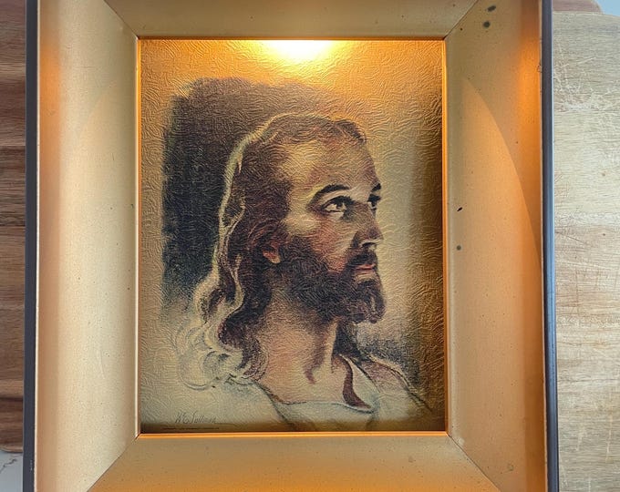 Vintage Lighted Jesus Portrait | Metal Framed Christian Art | Vintage ...