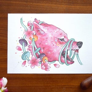 Wilde Pastellillustration / Wolfstierdruck A6