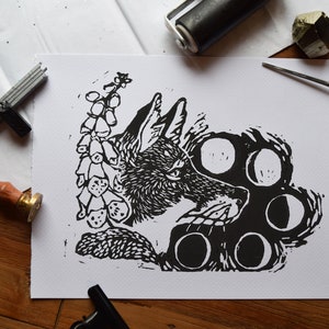 Fox Moons // Impression linogravure animalière