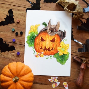 Chauve-souris effrayante // Imprimé animal d'Halloween A5