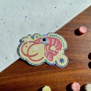 Bad Posture Club Shrimp // Illustrated Holographic Glitter Sticker