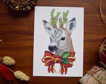 Christmas Deer // A6 Illustrated watercolour Animal Print